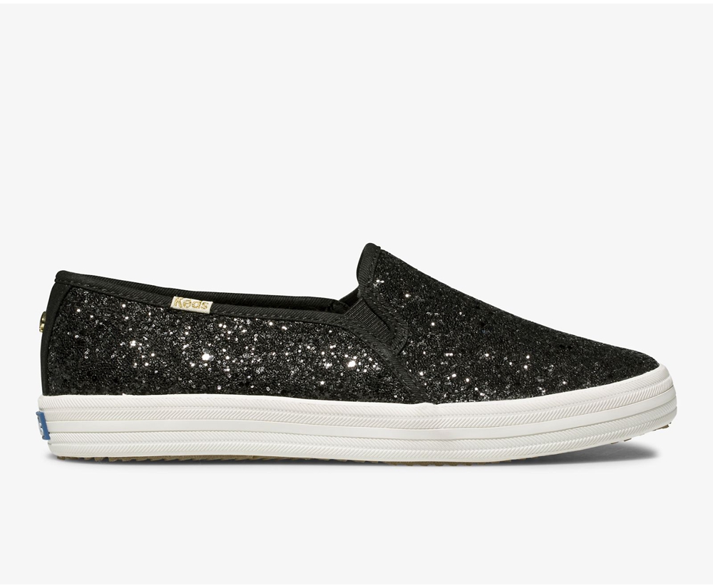 Slip Ons Keds Mujer Negras - Kate Spade New York Double Decker Glitter - 256-EJDYSX